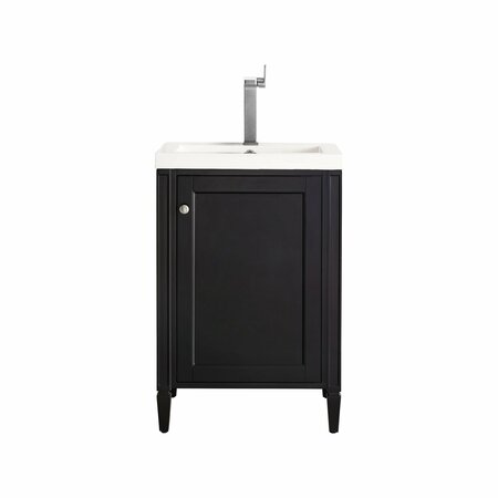 JAMES MARTIN VANITIES Britannia 24in Single Vanity, Black Onyx w/ White Glossy Composite Stone Top E652V24BKOWG